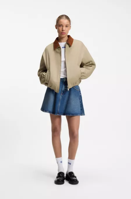 Stretch-cotton jacket with contrast corduroy collar