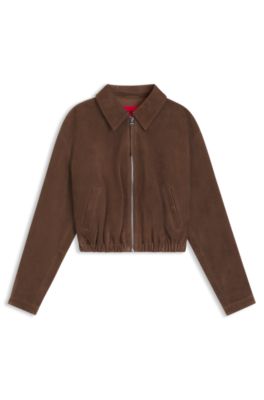 Chaqueta de ante con dobladillo fruncido, Marr&oacute;n
