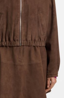 Suede jacket with gathered hem, Brown