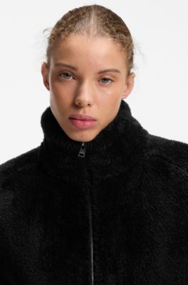 Faux fur coat with contrasting patch pockets, Black