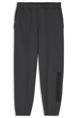 Relaxed-fit sweatpants in cotton with logo trim, Dark Grey