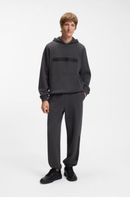 Relaxed-fit sweatpants in cotton with logo trim, Dark Grey