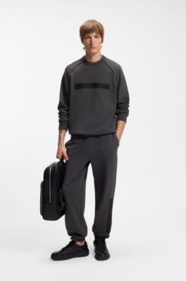 Relaxed-fit cotton-terry sweatshirt with wide-set logo, Dark Grey