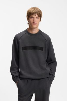 Relaxed-fit cotton-terry sweatshirt with wide-set logo, Dark Grey