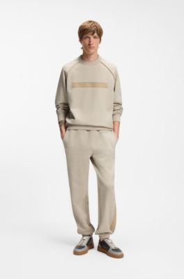 Sudadera relaxed fit en felpa de algod&oacute;n con logo espaciado, Beige claro