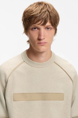 Relaxed-fit cotton-terry sweatshirt with wide-set logo, Light Beige