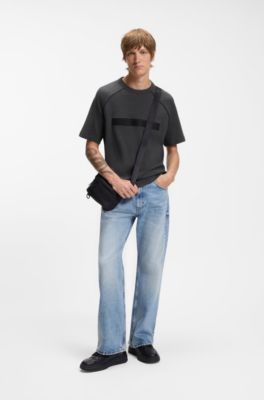 Camiseta relaxed fit en punto de algod&oacute;n con logo espaciado, Gris oscuro