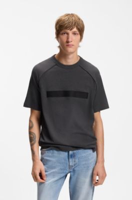 Camiseta relaxed fit en punto de algod&oacute;n con logo espaciado, Gris oscuro
