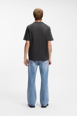 Camiseta relaxed fit en punto de algod&oacute;n con logo espaciado, Gris oscuro