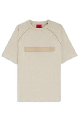 Relaxed-fit cotton jersey T-shirt with wide-set logo, Light Beige