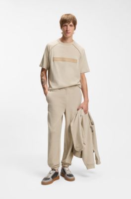Relaxed-fit cotton jersey T-shirt with wide-set logo, Light Beige