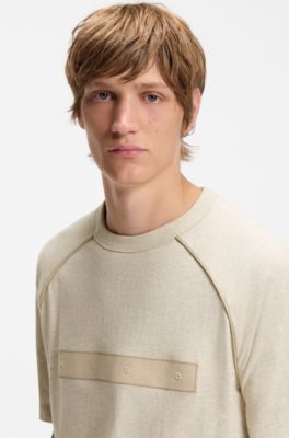 Relaxed-fit cotton jersey T-shirt with wide-set logo, Light Beige