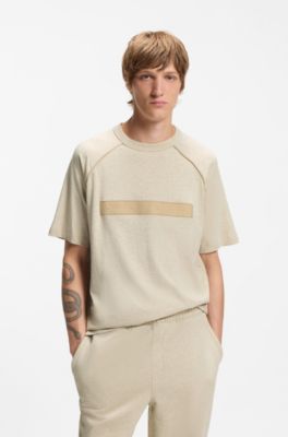 Relaxed-fit cotton jersey T-shirt with wide-set logo, Light Beige