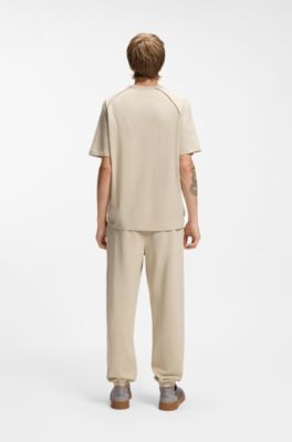 Relaxed-fit cotton jersey T-shirt with wide-set logo, Light Beige