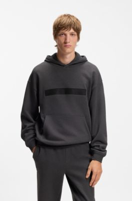 Sweat &agrave; capuche Relaxed en molleton de coton avec lettrage espac&eacute;, Gris sombre
