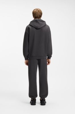 Prenda con capucha relaxed fit de felpa de algod&oacute;n con logo espaciado, Gris oscuro