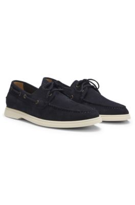 Lace-detail boat shoes in suede, Dark Blue