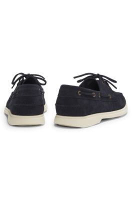 Lace-detail boat shoes in suede, Dark Blue