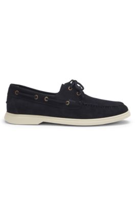 Lace-detail boat shoes in suede, Dark Blue