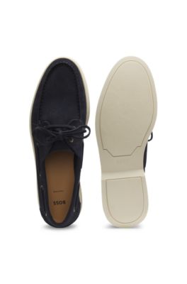 Lace-detail boat shoes in suede, Dark Blue