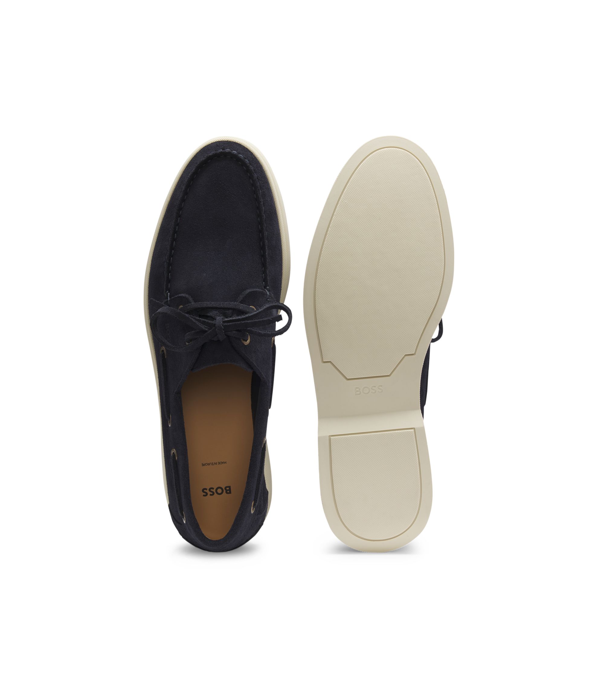 ブランデー BOSS BOSS - Lace-detail boat shoes in suede - Dark Blue