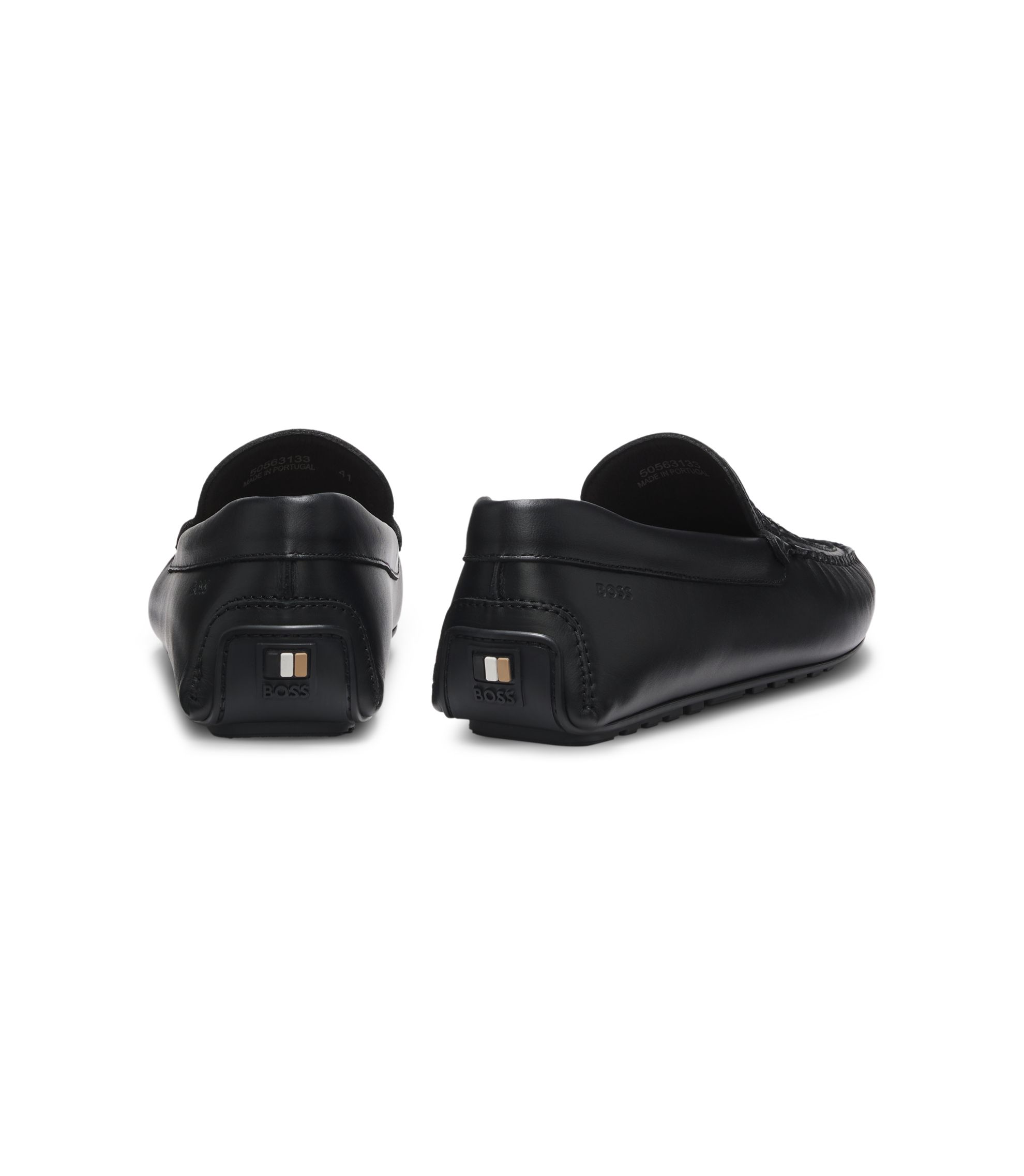BOSS - Leather moccasins with woven vamp - Black