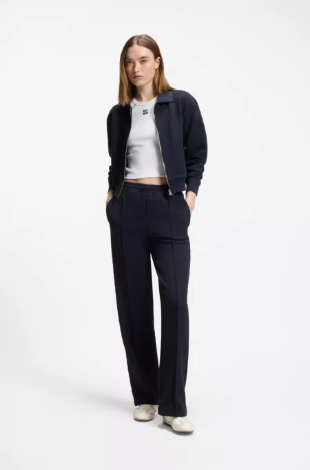 Zippered sweatshirt with stacked-logo puller