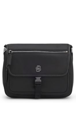 Bolso cruzado de sarga con monograma Double&nbsp;B, Negro