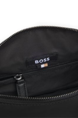 Bolso cruzado de sarga con monograma Double&nbsp;B, Negro
