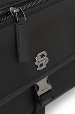 Bolso cruzado de sarga con monograma Double&nbsp;B, Negro