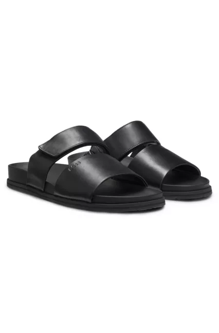 Leather slides with riptape strap
