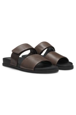 Chanclas de piel con tira antidesgarros, Marr&oacute;n oscuro