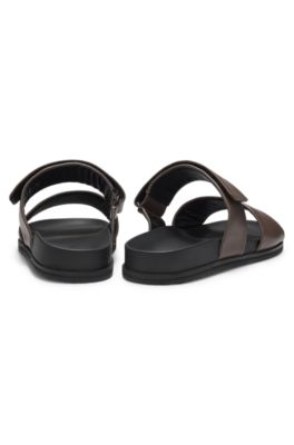 Chanclas de piel con tira antidesgarros, Marr&oacute;n oscuro