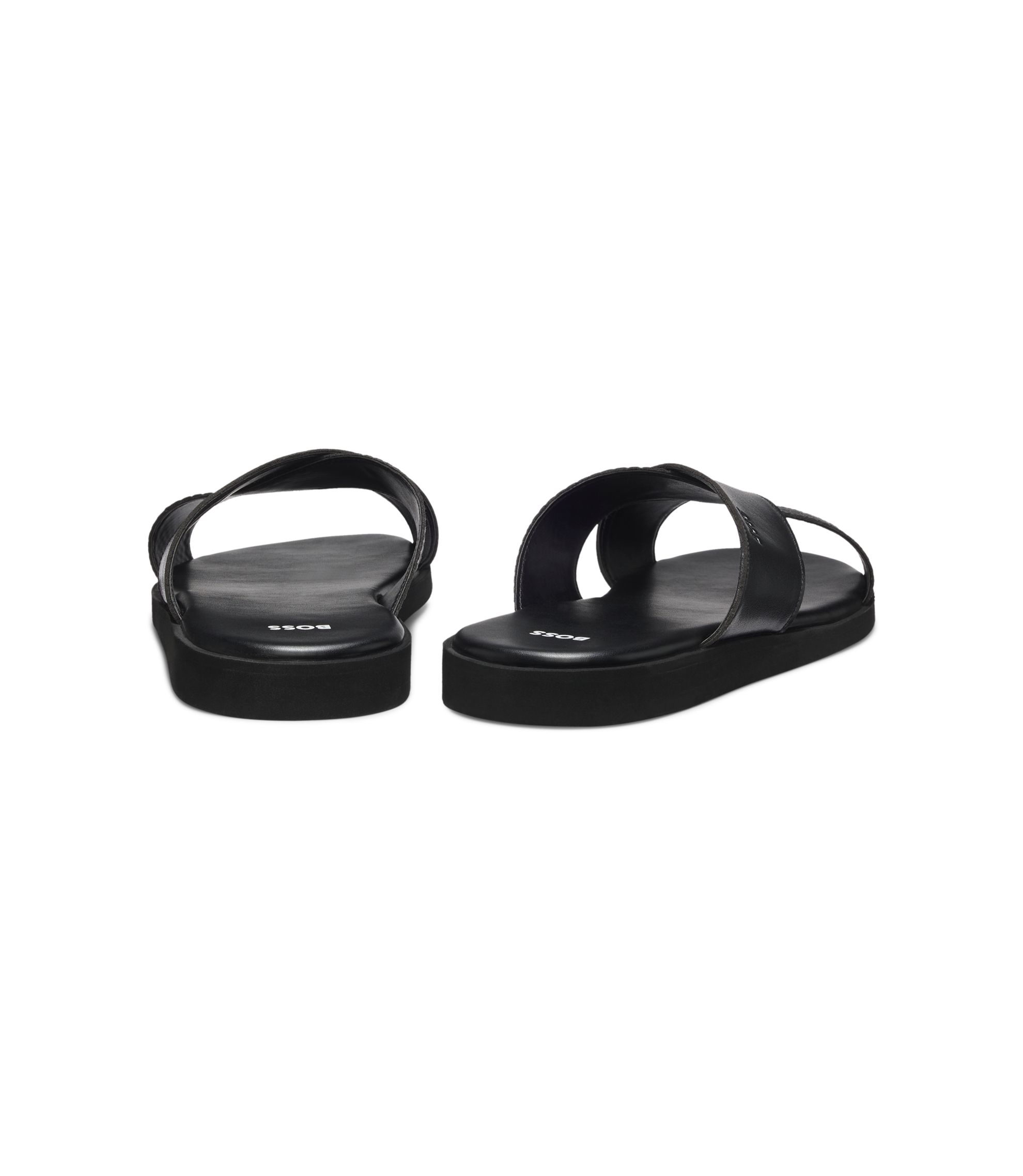 BOSS - Faux-leather slides with plain and patterned straps - Black