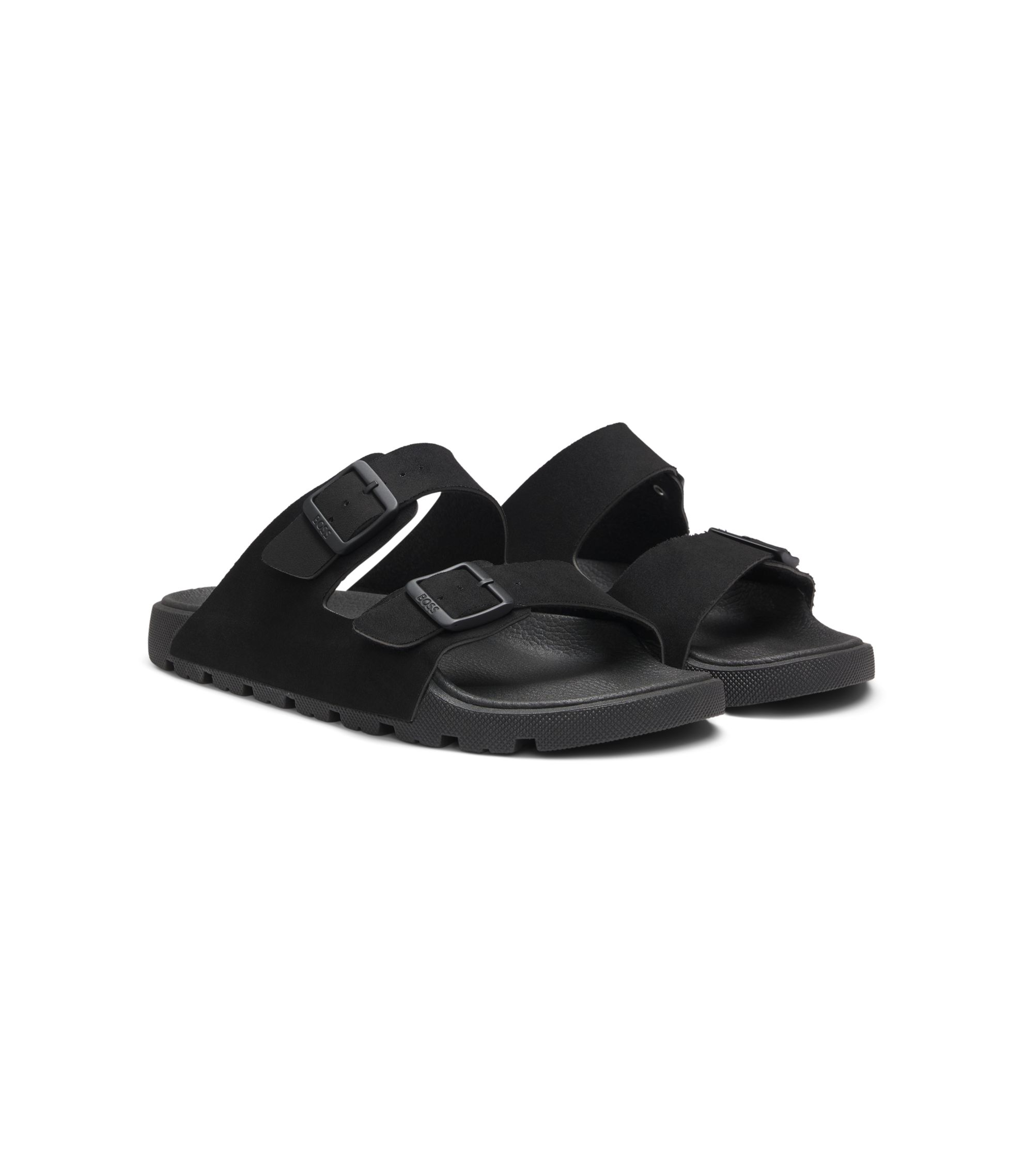 BOSS - Two-strap slides with branded buckles - Black