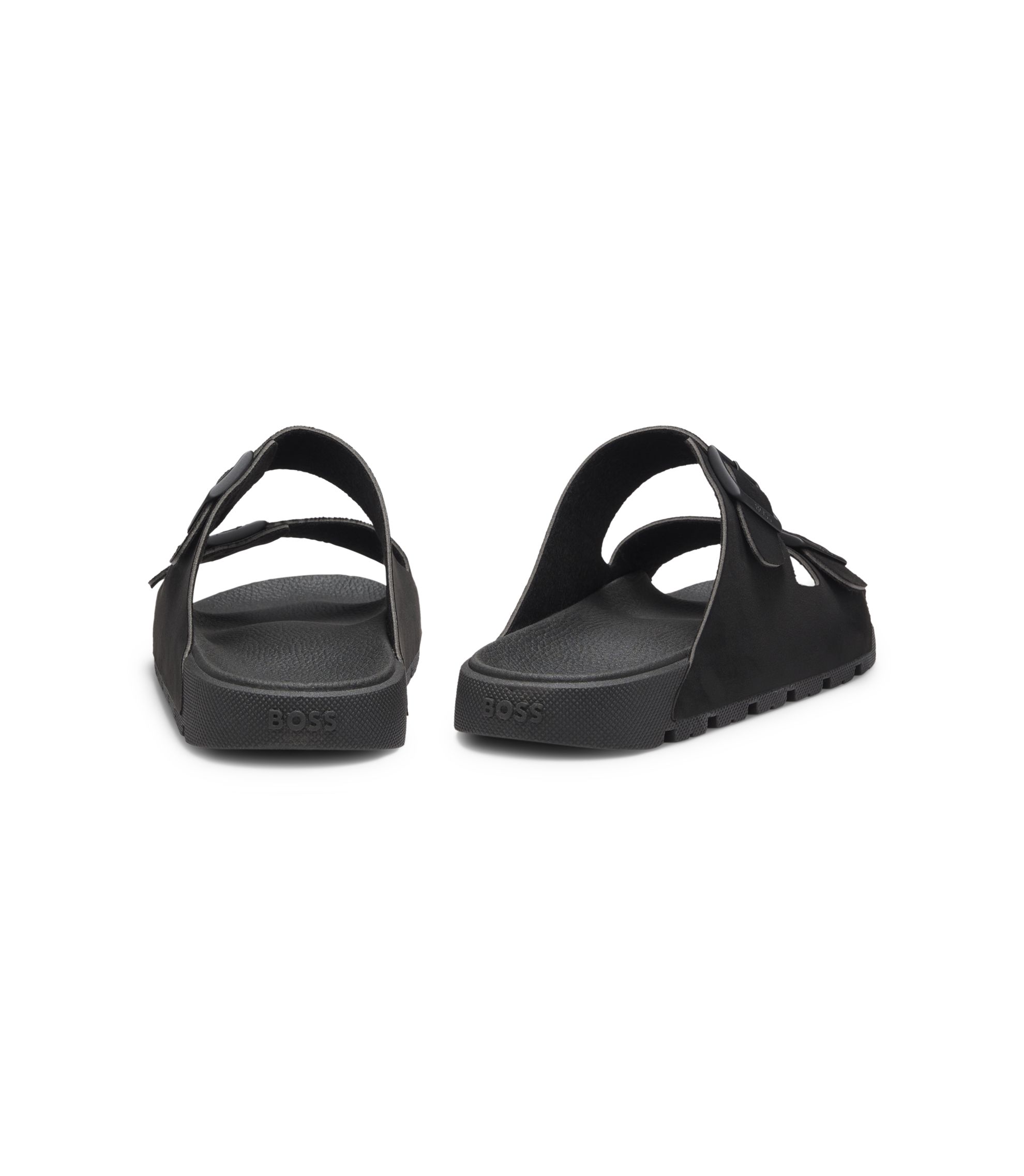 BOSS - Two-strap slides with branded buckles - Black