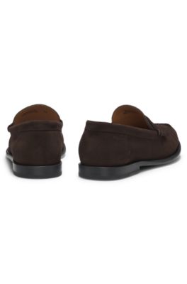 Mocasines de ante con antifaz y logo grabado, Marr&oacute;n oscuro