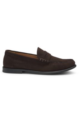 Penny-trim moccasins in suede, Dark Brown