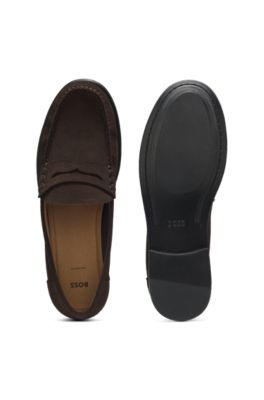 Mocasines de ante con antifaz y logo grabado, Marr&oacute;n oscuro