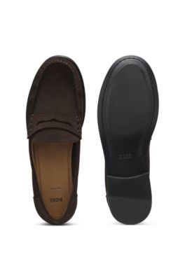 Penny-trim moccasins in suede, Dark Brown