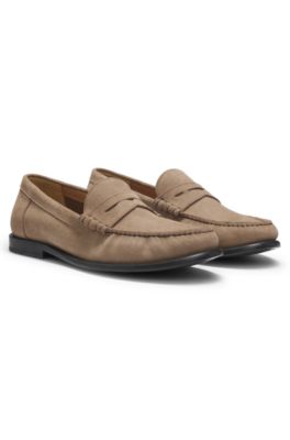 Mocasines de ante con antifaz y logo grabado, Beige