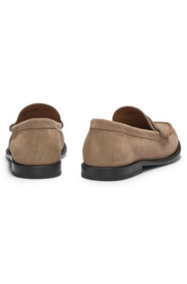 Mocasines de ante con antifaz y logo grabado, Beige