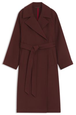 Belted coat in a wool blend, Brown