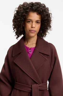 Belted coat in a wool blend, Brown