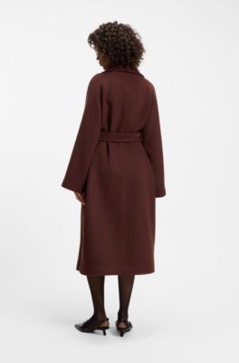 Belted coat in a wool blend, Brown