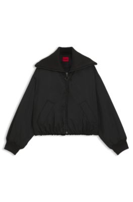 Padded bomber jacket in satin, Black