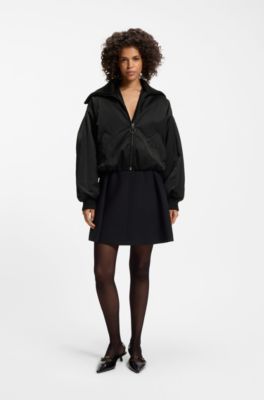 Padded bomber jacket in satin, Black