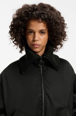 Padded bomber jacket in satin, Black
