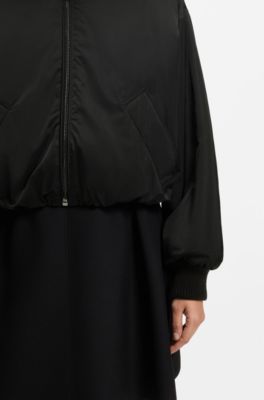 Padded bomber jacket in satin, Black