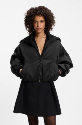 Padded bomber jacket in satin, Black